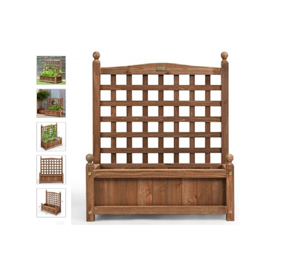 Wooden Planter Box with Trellis Solid Fir Durable Weather Resistant Outdoor - $89.98