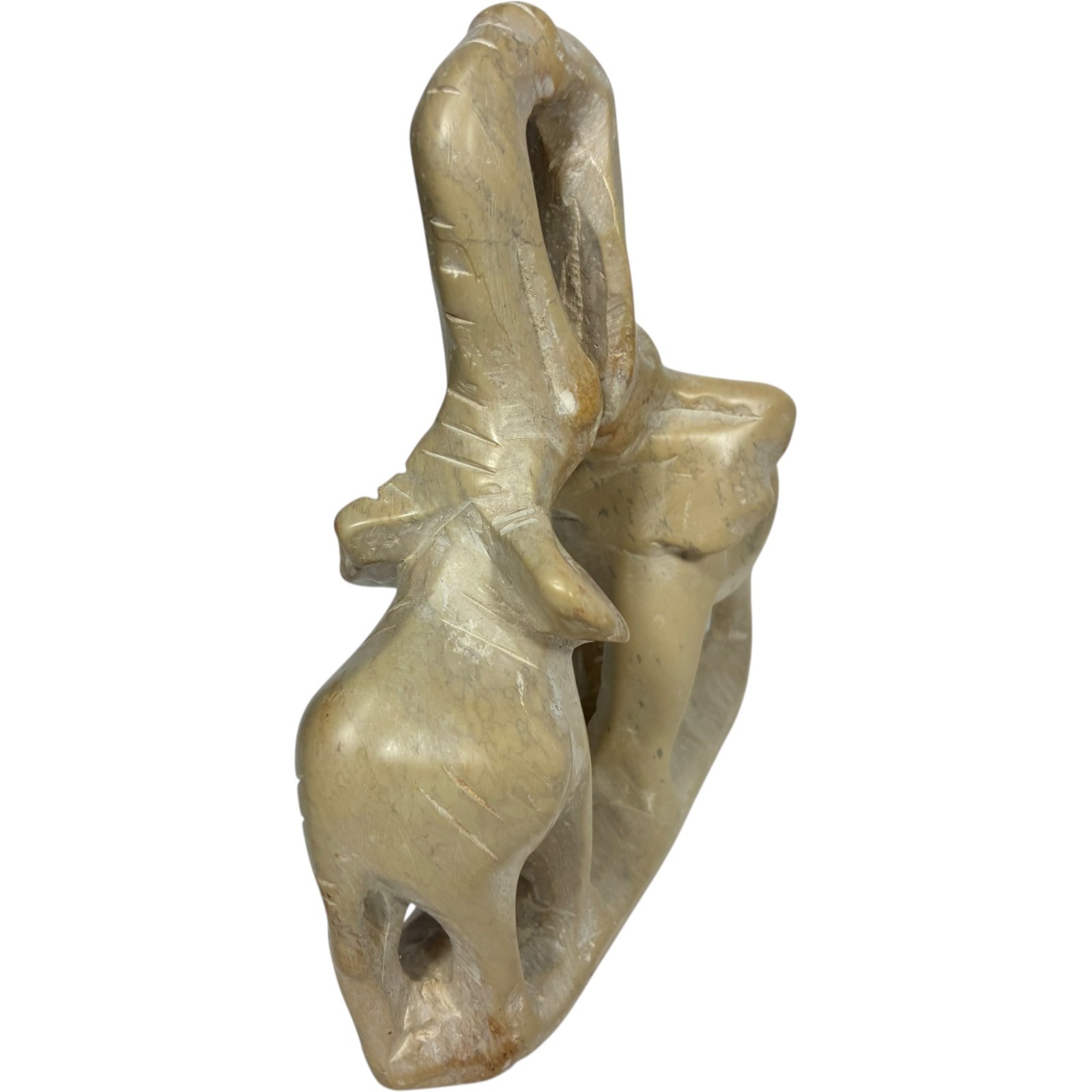 kissing elephants hand carved from ivory colored soapstone by craftsman of kenya Item image 5