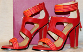 Sexy Gx Gwen Stefani Open Toe High Block Heels Shoes Zipper Back 9M Orange Red - £31.14 GBP