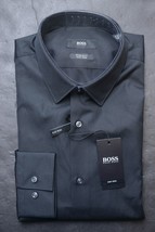 HUGO BOSS Homme Eliott Facile Standard Fer Fit Noir Coton Robe Chemise 3... - £51.26 GBP