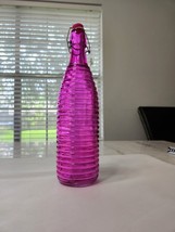 Vintage-Look Pink Ridged Glas Bottle With Lid, Reusable, New - $14.03