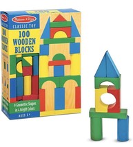 Melissa &amp; Doug Wooden Building Blocks Set  100 Blocks in 4 Colors and 9 Shapes - £24.12 GBP