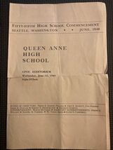 June 1940 Queen Anne High School Seattle Commencement Program - $13.94 CAD