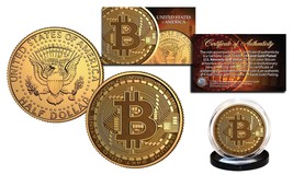 BITCOIN Physical Commemorative Crypto 24K Golden Clad JFK Half Dollar U.S. Coin - £6.84 GBP