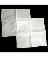 Lot of 2VTG Hanky Handkerchief White with White Embroidered Flowers 9.5”... - £14.19 GBP