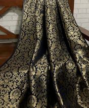 Banarasi Brocade Fabric Navy Blue &amp; Gold Fabric Wedding Dress Fabric - NF120 - £5.89 GBP+