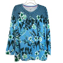 Isaac Mizrahi Womens Cardigan Sweater Blue 1X  Floral Print Long Sleeve ... - $23.75