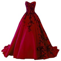 Beaded Gothic Black Lace Long Ball Gown Satin Prom Evening Dress Wine Re... - £130.61 GBP