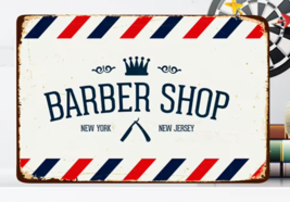 Barber Shop New York New Jersey Vintage Novelty Metal Sign 12&quot; x 8&quot; Wall Art - £7.03 GBP