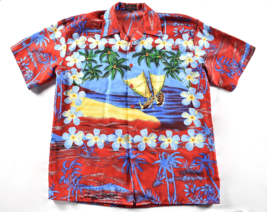 Big Brother Mens Hawaiian Camp Shirt Red Boats Floral Pattern Button Up Size XL - £23.80 GBP