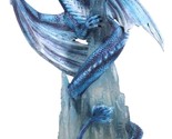 Frozen Stalactite Blue Dragon Serpent On Spiky Ice Mountain Cliff Figurine - £47.40 GBP