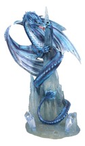 Frozen Stalactite Blue Dragon Serpent On Spiky Ice Mountain Cliff Figurine - £47.06 GBP