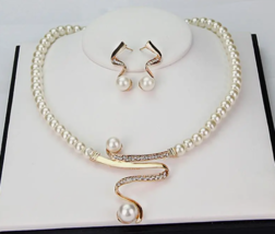 3pcs Women Bridal Elegant Wedding Pearl Rhinestone Necklace Earrings Jewelry Set - £17.52 GBP