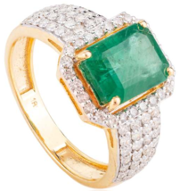 Natural Rare Emerald Diamond 18k Yellow Gold Engagement Ring for Women - £1,407.66 GBP