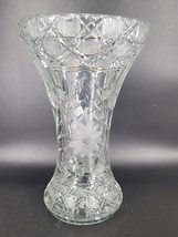 Vintage American Brilliant Led Chrystal Etched Flower Corset Shaped Vase 13 1/2&quot; - £114.38 GBP