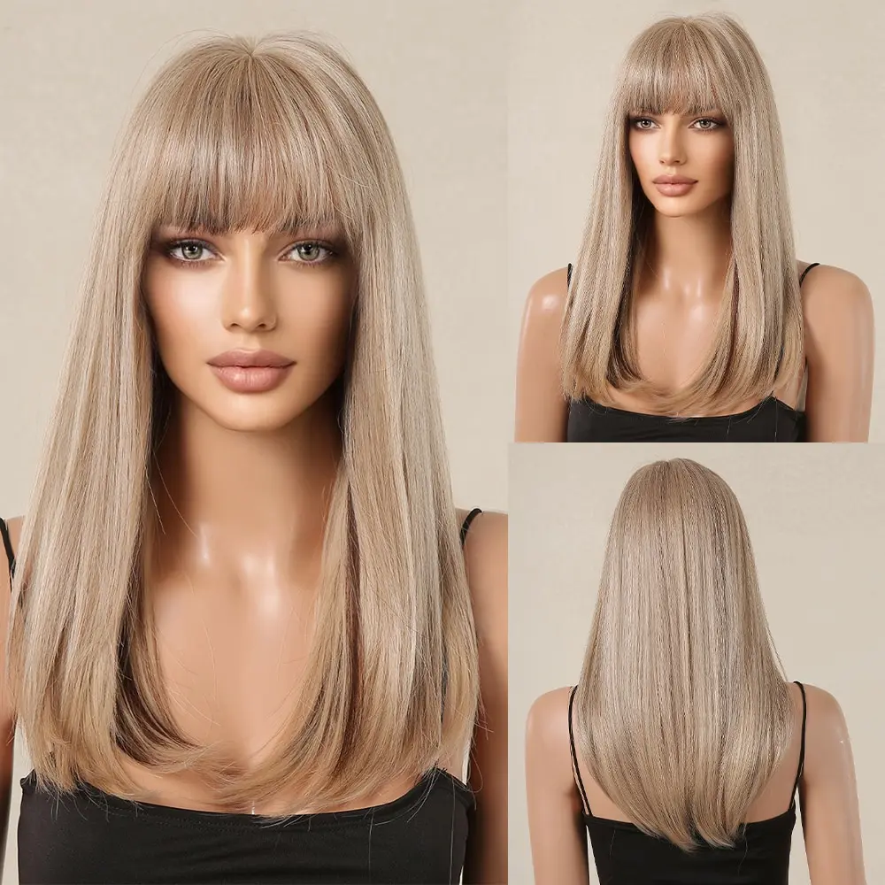 Blonde with Brown Highlight Long Straight Synthetic Wigs for Women Natural Ha - £11.41 GBP+