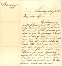 1863 Handwritten Letter Signed Barney Commonwealth of Massachusetts - £55.00 GBP