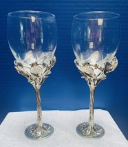 CASTOR COOPER PEWTER FOOTED STEMS Wine/Water Glasses Set Of 2 Signed Vin... - $137.86