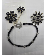 Set of 3 Black Rhinestone Brooches Fancy Pin &amp; Facet Bracelet - $28.99