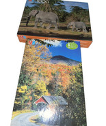 2 Vtg 90’s MB  Puzzles 1000pc Mother Elephant W Calf 300pc Red Covered B... - £11.03 GBP