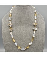 Art Glass Beaded Necklace Swirl Freeform Spotted Brown Golden Clear 29&quot; - $29.99