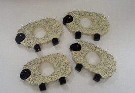 Set of 4 wood white with black speckles painted sheep napkin holders cou... - $19.75