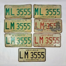 1973 1974 1978 Illinois License Plate Sets ML 3555 &amp; LM 3555 Seven Plates - $49.50