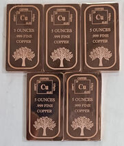 5 oz x 5 Pcs, Copper Bullion Bar .999 Fine, Pure copper Polished Finish - $89.99