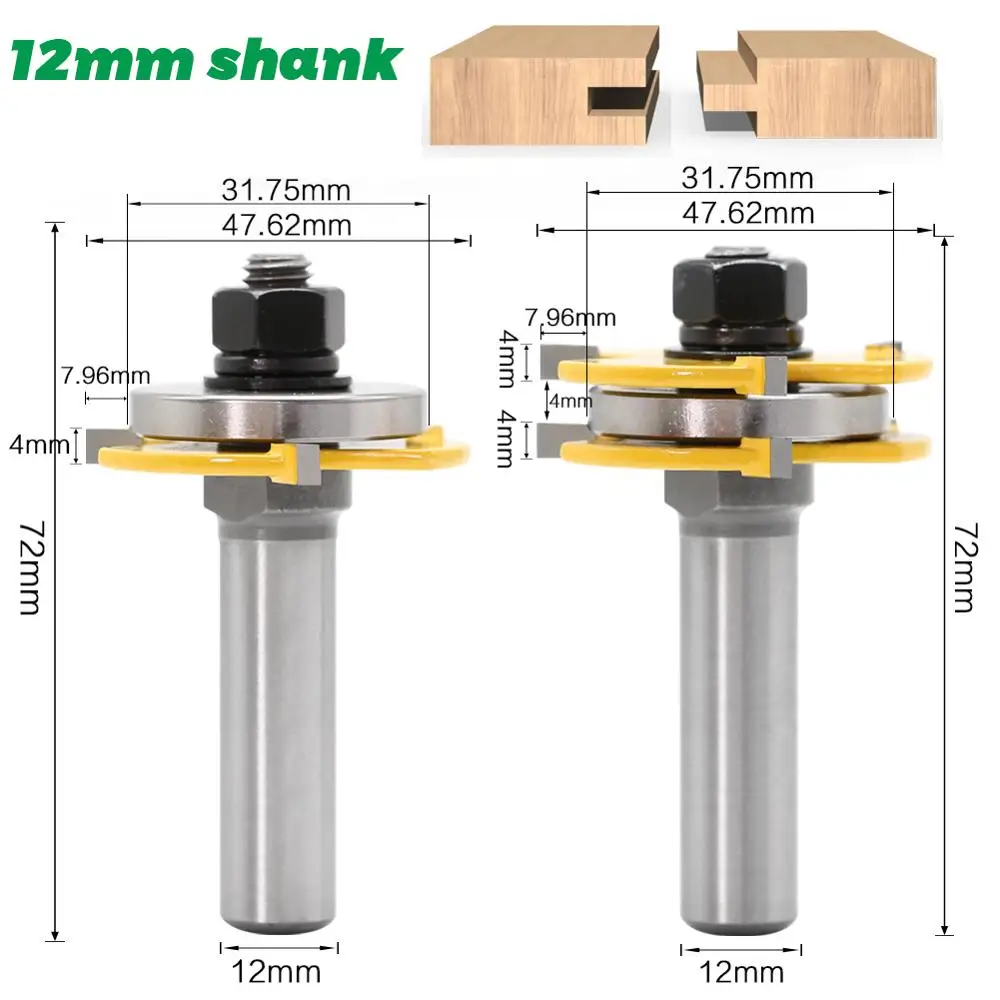 2pcs 12mm Shank 1/2 shank Joint emble Router Bits Tongue &amp; Groove T-Slot Milling - £177.76 GBP