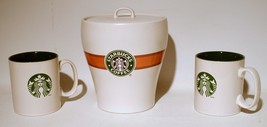 Set of Starbuck Coffee Canister Cookie Jar with 2 Cups Green Mermaid Logo - £31.39 GBP