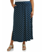 Terra &amp; Sky Women&#39;s Plus Long Maxi Skirt Size 0X (14W) Blue Geo Side Poc... - £12.68 GBP