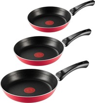 3 Tefal Minute Frypan Set Size 18-20-24 cm Red Non Stick Pan Coated In F... - £128.47 GBP