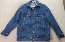 Topshop Moto Jacket Women Size 2 Blue Denim Cotton Pockets Collared Button Front - £24.24 GBP