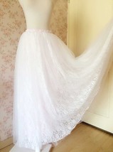 White Tulle Lace Maxi Long Skirt Custom Plus Size Wedding Tulle Skirt image 3
