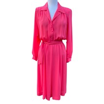 Vintage 80s Willi Petites Pink Button-Up Belted Dress Size 12 Polyester ... - $486.31 MXN