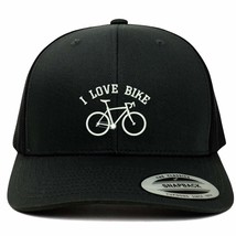 Trendy Apparel Shop I Love Bike Embroidered 6 Panel Trucker Mesh Cap - Black - £19.76 GBP