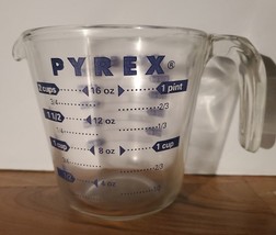 Pyrex 2 Cup Blue Lettering Measuring Cup Made In USA Open Handle - £27.39 GBP