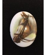 HORSE on Porcelain Vintage Brooch Pin - 2 1/2 inches - FREE SHIPPING - £11.96 GBP