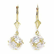 14K YG Women/Children&#39;s White Sapphire Large Disco Ball Drop Lever Back Earrings - £132.16 GBP