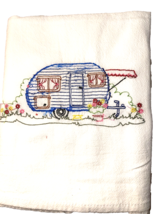 Dishtowel Pull Behind Small Camper Camping 100% Cotton Flour Sack White ... - $14.84