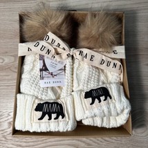 Rae Dunn Mama And Mini Bear Hat Set White Cream Beanie Gift Set Holiday Hats NWT - £28.39 GBP