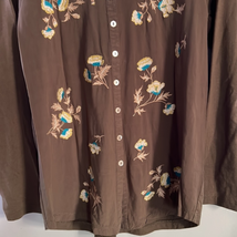 J.Jill Floral Embroidered Woven Front Shirt Top Long Sleeve Button Olive Green S - $16.66