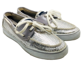 Sperry Top Sider Womens Sz 6.5 Silver Sequins BAHAMA Loafers Boat Deck S... - $22.50
