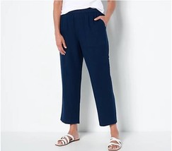 Susan Graver Petite Pure Easy Linen Utility Crop Pant (Navy, XXSP) A498822 - £15.09 GBP