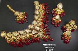 Kundan jewelry Maroon Necklace earrings Haar bridal set High Quality New - £54.71 GBP