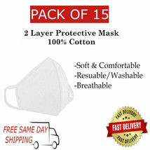 15 Pack / PCS 100% Cotton Reusable Washable Adult White Face Mask Comfor... - £11.81 GBP