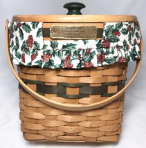 Longaberger  Christmas Glad Tidings Basket Lid Holly Fabric+Liner BrassPlate ‘98 - £20.29 GBP