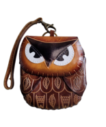Owl Genuine Leather Wristlet Wallet Change Coin Purse Brown  Zip Closure... - $16.82