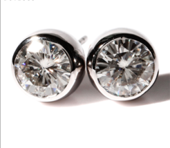 1.00Ct Round CZ 925 Sterling Silver Engagement Valentine&#39;s Bezel Stud Earrings - $49.99