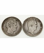 Lote De 2 Monedas De 5 Francos De Plata De Francia 1831-1839, KM 735.1, ... - $131.18